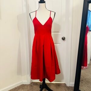 Red Spaghetti Strap Swing Midi Dress